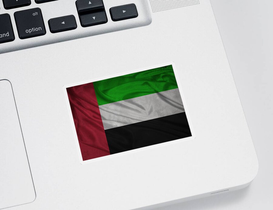 Country Sticker featuring the digital art United Arab Emirates flag waving on canvas by Eti Reid