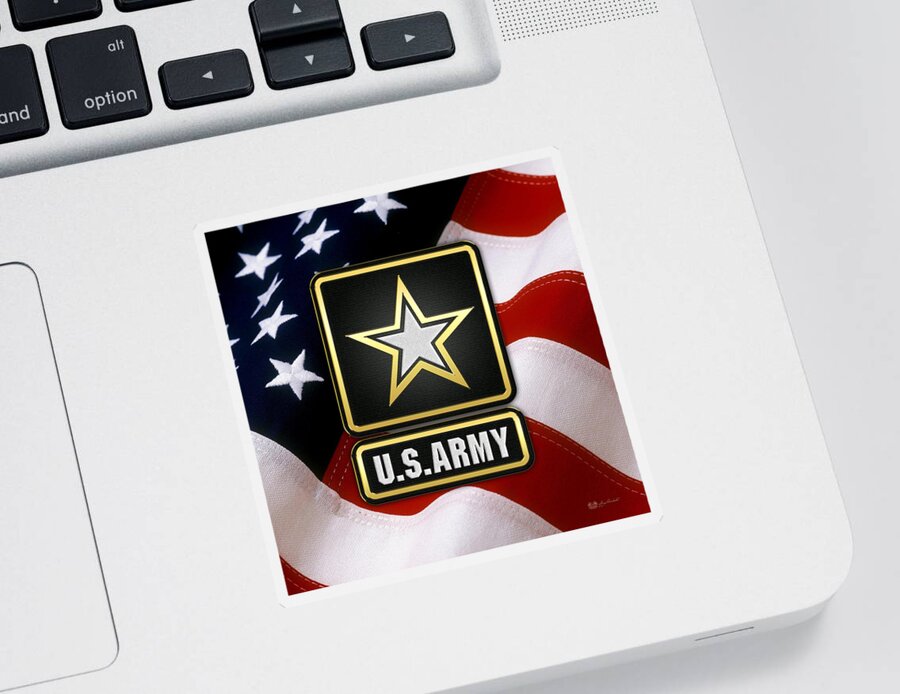 'military Insignia & Heraldry 3d' Collection By Serge Averbukh Sticker featuring the digital art U. S. Army Logo over American Flag. by Serge Averbukh