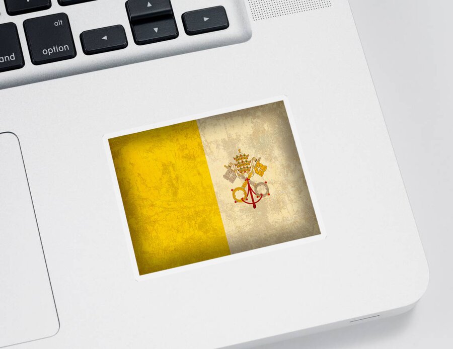 Vatican Sticker featuring the mixed media Vatican City Flag Vintage Distressed Finish by Design Turnpike