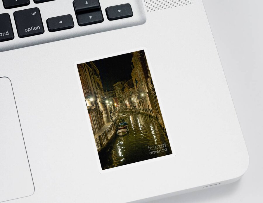 Europe Sticker featuring the photograph Venice Canal by Night by Crystal Nederman