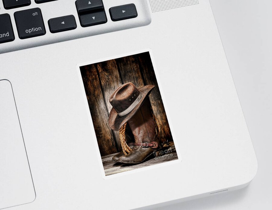 Cowboy Sticker featuring the photograph Vintage Cowboy Boots by Olivier Le Queinec