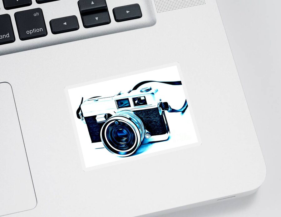 Blue Sticker featuring the photograph Vintage Film SLR Camera Blue by Edward Fielding