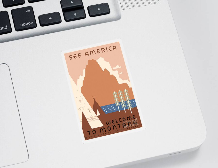 Vintage See America Travel Poster Sticker featuring the drawing Vintage Montana Travel Poster by Jon Neidert