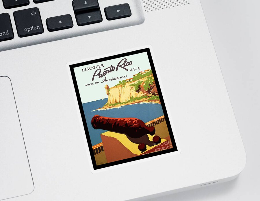 Vintage Puerto Rico Travel Poster Sticker featuring the drawing Vintage Puerto Rico Travel Poster by Jon Neidert