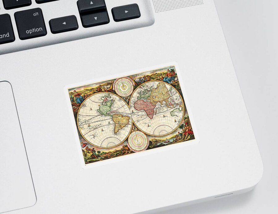 Antique Sticker featuring the painting Vintage World Map by Daniel Stoopendaal