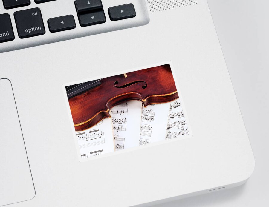 Cello Sticker featuring the photograph Violiin with Sheet Music by Chevy Fleet