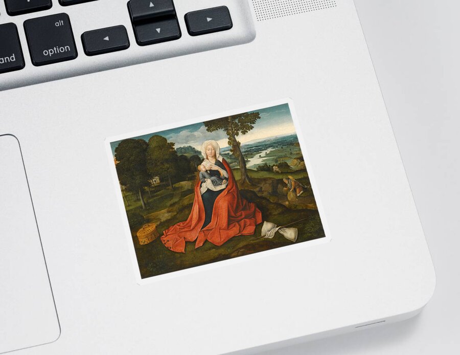 Workshop Of Joachim Patinir Sticker featuring the painting Virgin and Child seated before an extensive Landscape by Workshop of Joachim Patinir