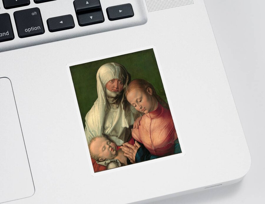 Albrecht Duerer Sticker featuring the painting Virgin and Child with Saint Anne by Albrecht Duerer