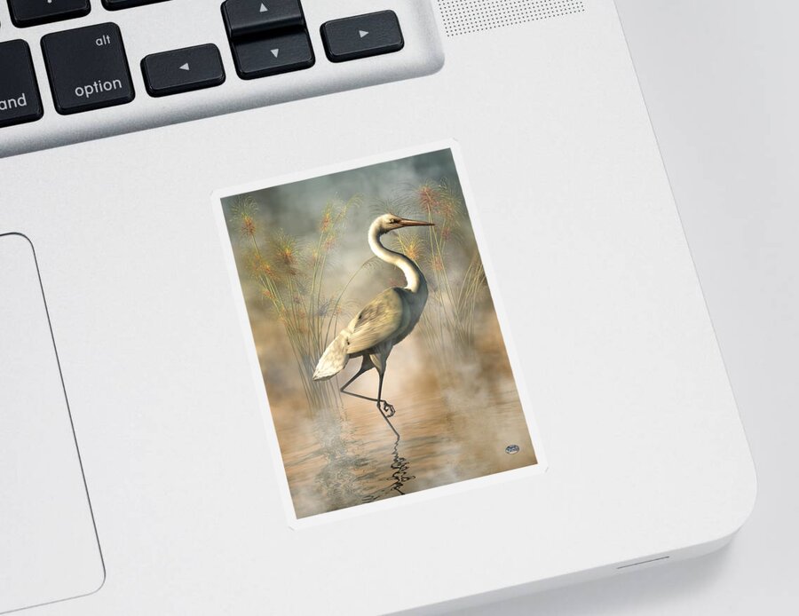 Egret Sticker featuring the digital art Wading Egret by Daniel Eskridge