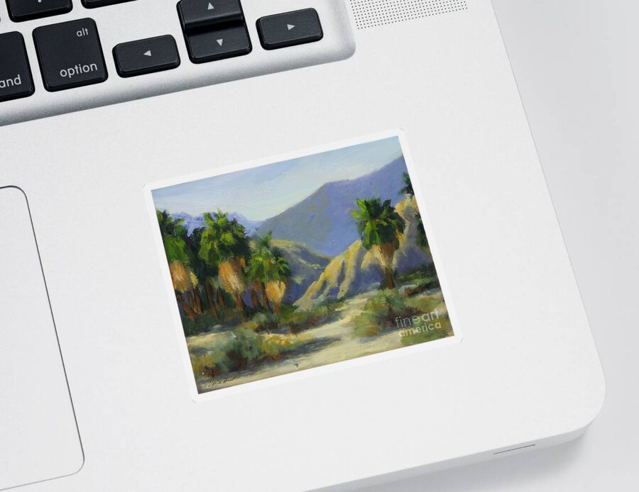 Desert Scene Sticker featuring the painting California Palms in the Preserve by Maria Hunt