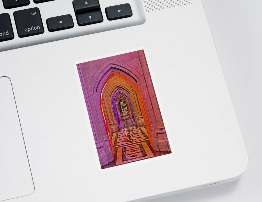 Washington Cathedral Sticker featuring the photograph Washington Cathedral Light Show by Susan Candelario
