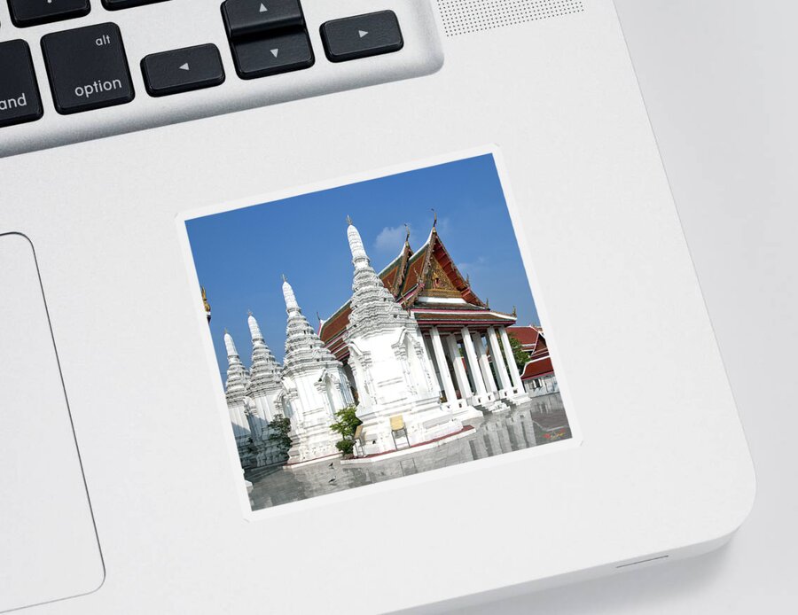 Temple Sticker featuring the photograph Wat Maha Pruettharam White Stupas and Assembly Hall DTHB1526 by Gerry Gantt