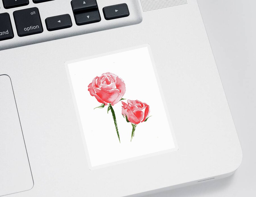 Beauty Sticker featuring the painting Watercolor Painting Of Two Pink Roses by Ikon Images