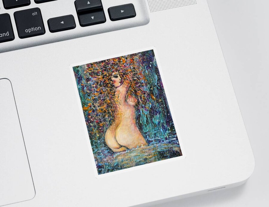 Nude Sticker featuring the painting Waterfall Nude by Natalie Holland