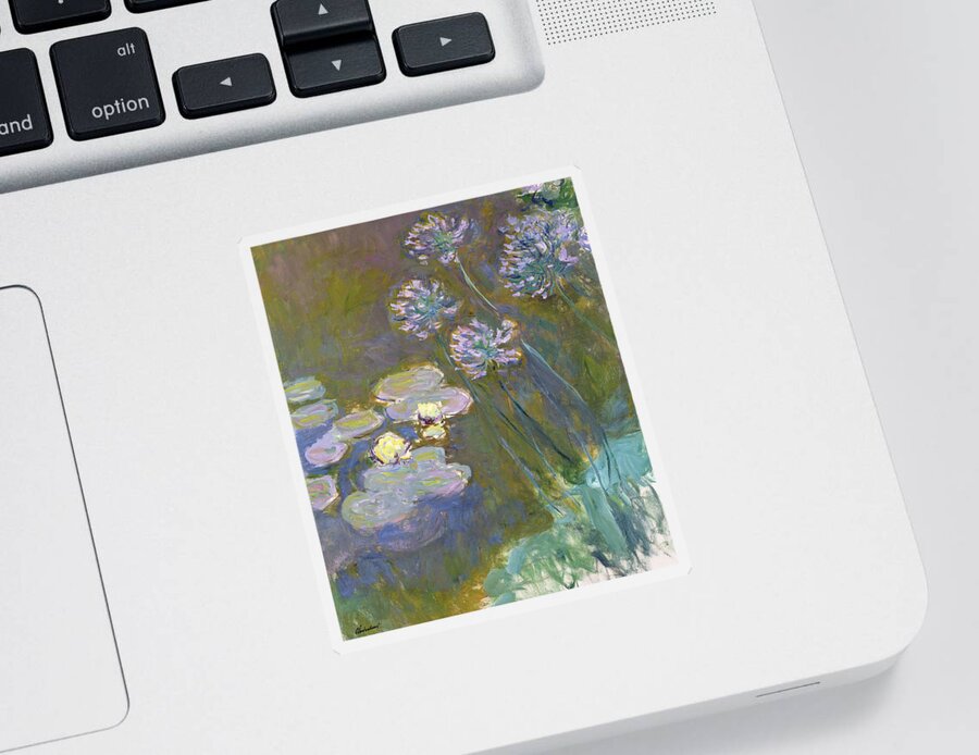 Reproductions Sticker featuring the painting Waterlilies and Agapanthus by Claude Monet