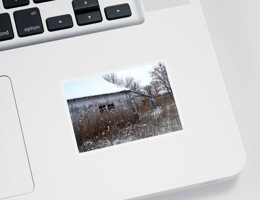 Barn Sticker featuring the photograph Weathered Barns in Winter by Amy Lucid