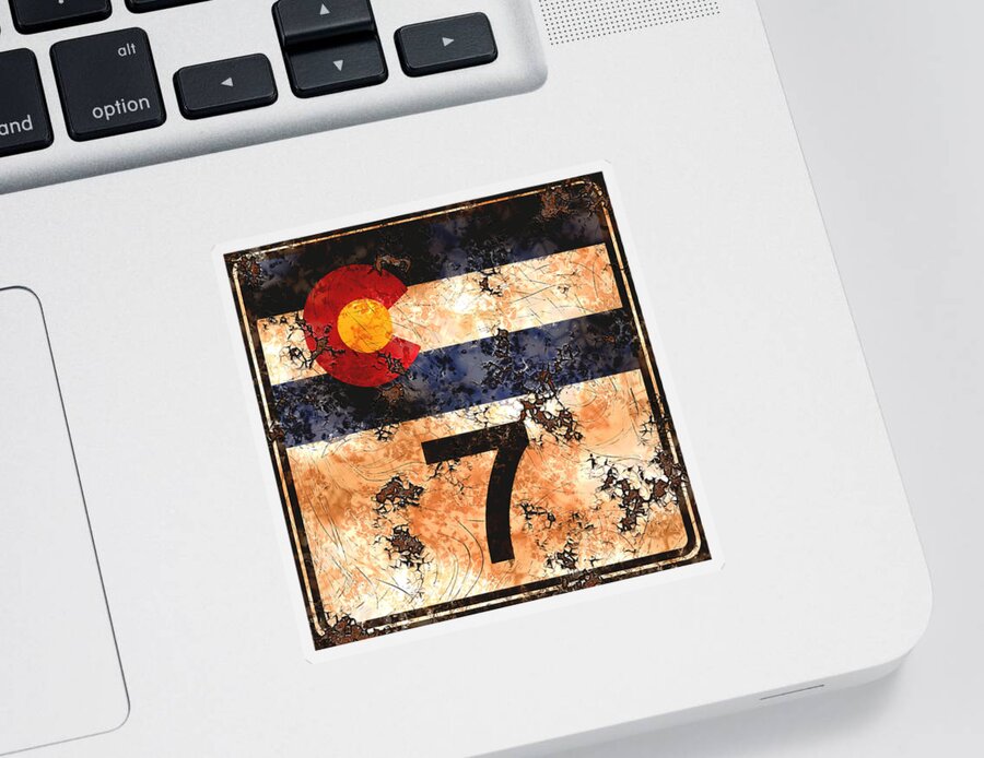 Seven Sticker featuring the digital art Weathered Colorado State Highway 7 Sign by David G Paul