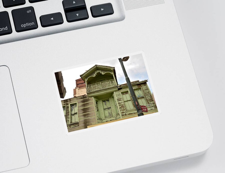 House Sticker featuring the photograph Weathered old green wooden house by Imran Ahmed