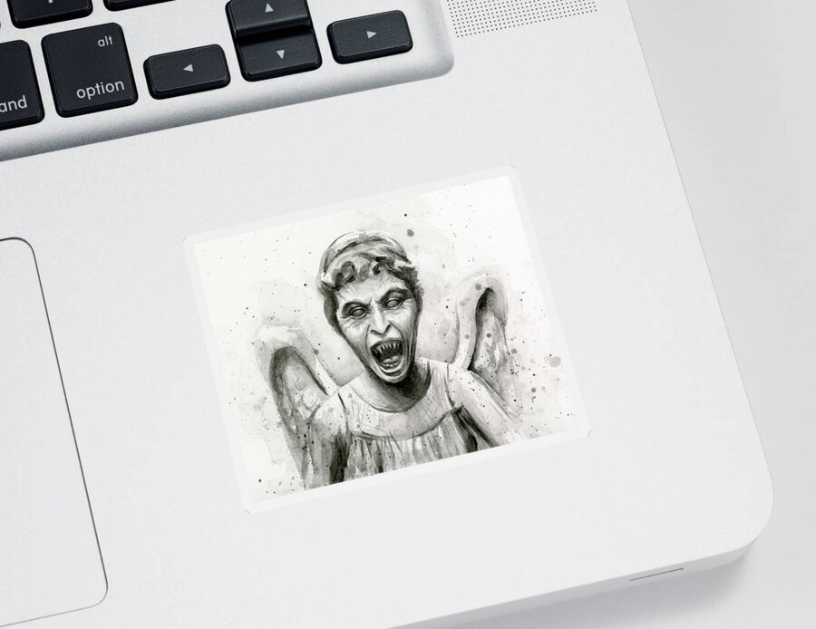 Weeping Sticker featuring the painting Weeping Angel Watercolor - Don't Blink by Olga Shvartsur