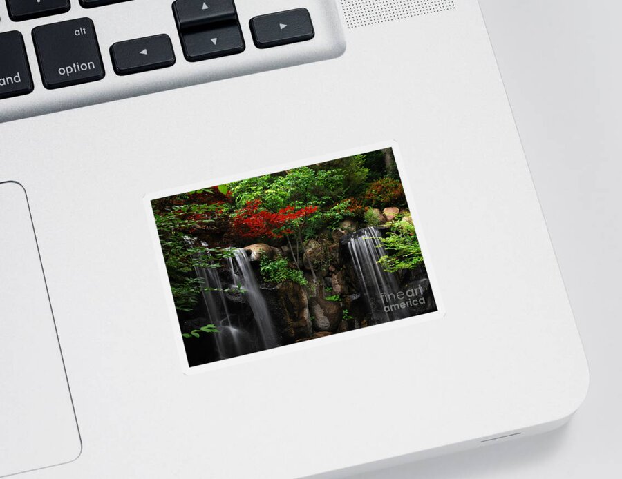 Waterfall Sticker featuring the photograph West Waterfall at Japanese Garden by Nancy Mueller