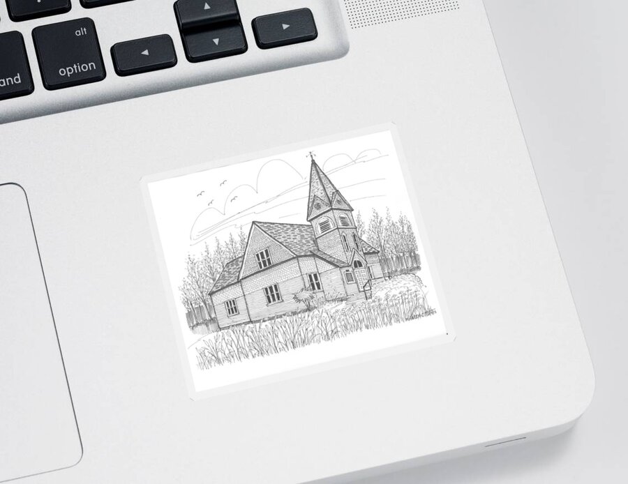 Church Sticker featuring the drawing Westmore Community Church by Richard Wambach