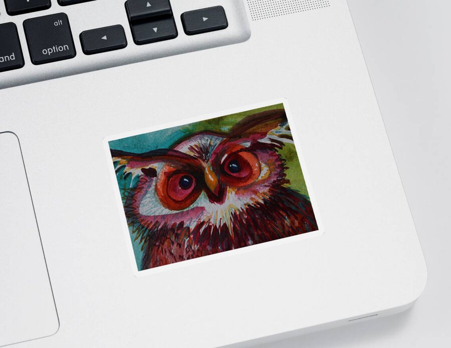  Owl Sticker featuring the painting What The ???? by Laurel Bahe