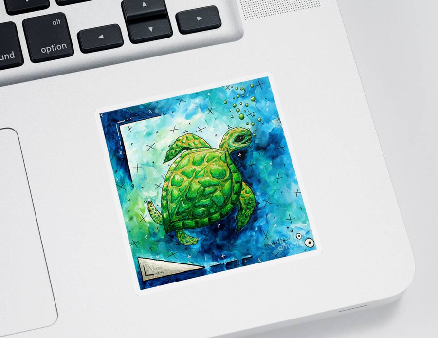 Turtle Sticker featuring the painting Whimsical Sea Turtle Original Painting by Megan Duncanson by Megan Aroon