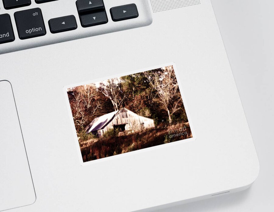 Hdr Photography Sticker featuring the photograph White Barn in Autumn by Lesa Fine