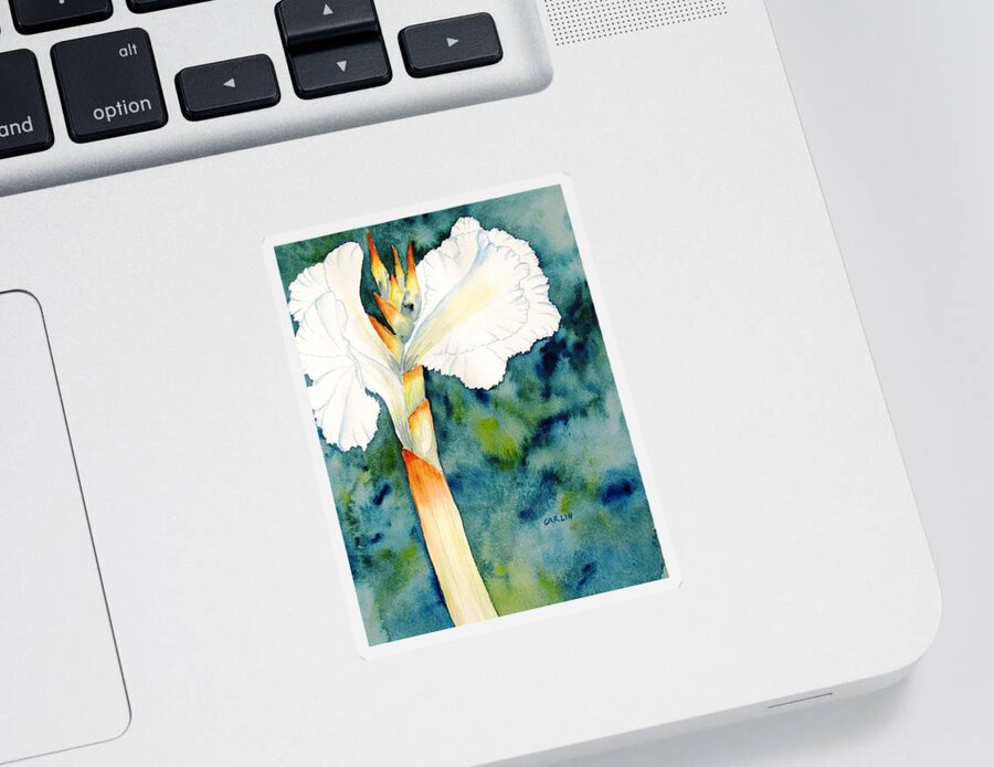 Canna Sticker featuring the painting White Canna Flower by Carlin Blahnik CarlinArtWatercolor