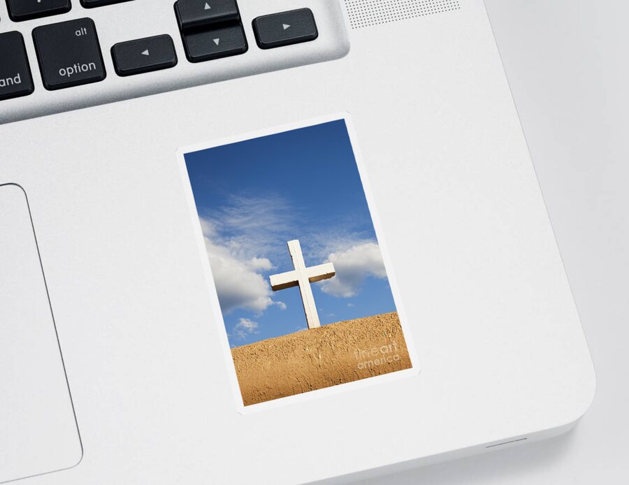 Cross Sticker featuring the photograph White Cross on Adobe Wall by Bryan Mullennix