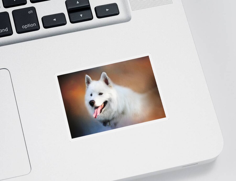 Dog Sticker featuring the photograph White Samoyed Portrait by Eleanor Abramson