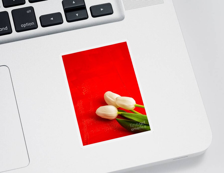 Flower Sticker featuring the photograph White Tulips by Edward Fielding