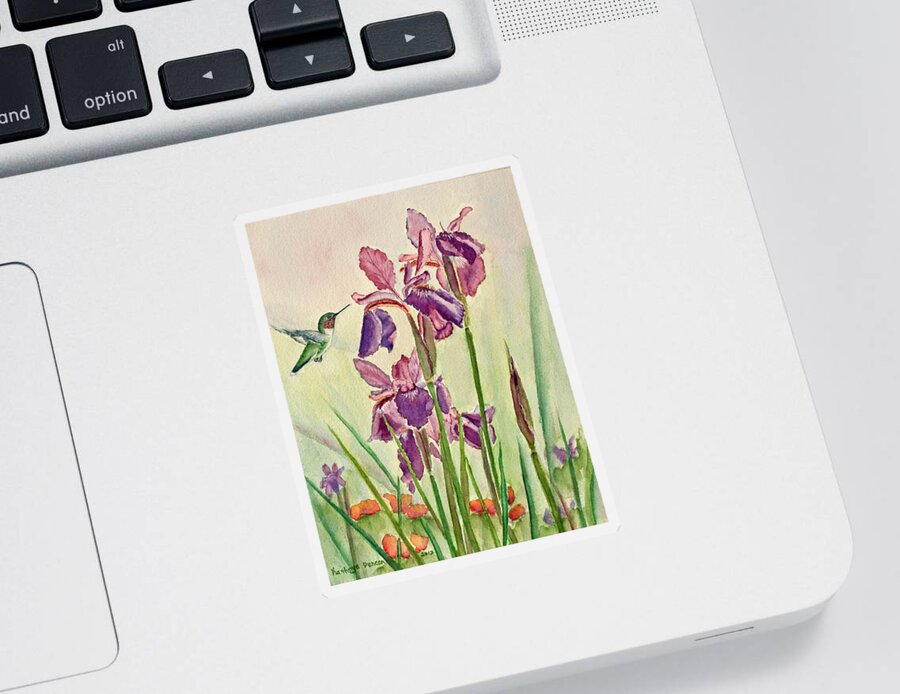 Hummingbird Sticker featuring the painting Wild Iris Nectar by Kathryn Duncan