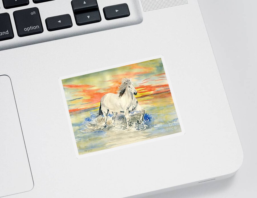 Wild White Horse Sticker featuring the painting Wild White Horse by Melly Terpening