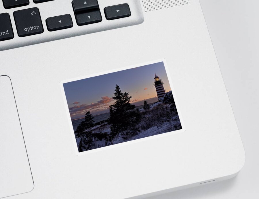 West Quoddy Head Lighthouse Sticker featuring the photograph Winter Sentinel Lighthouse by Marty Saccone