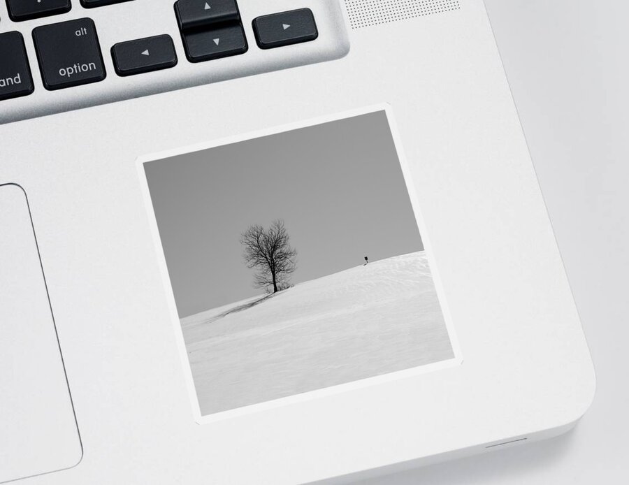 Winter Sticker featuring the photograph Winter - Square Sign in Mono by Richard Reeve