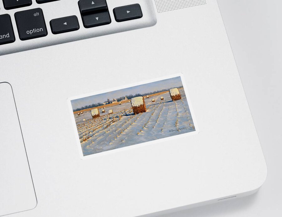 Landscape Sticker featuring the painting Winter Stubble Bales by Bruce Morrison