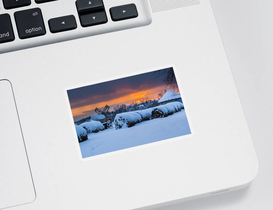 Snow Sticker featuring the photograph Winter Sunset on the Farm by Holden The Moment