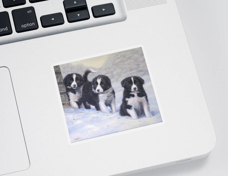 Border Collie Sticker featuring the painting Winter Wonderland by John Silver
