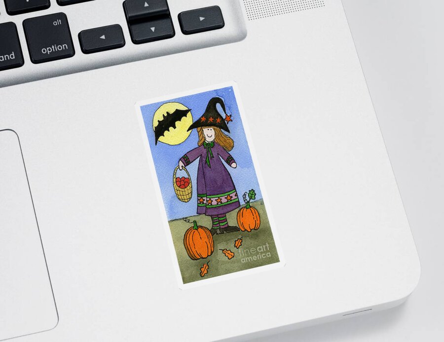 Witch Sticker featuring the painting Witch and Pumpkins by Norma Appleton