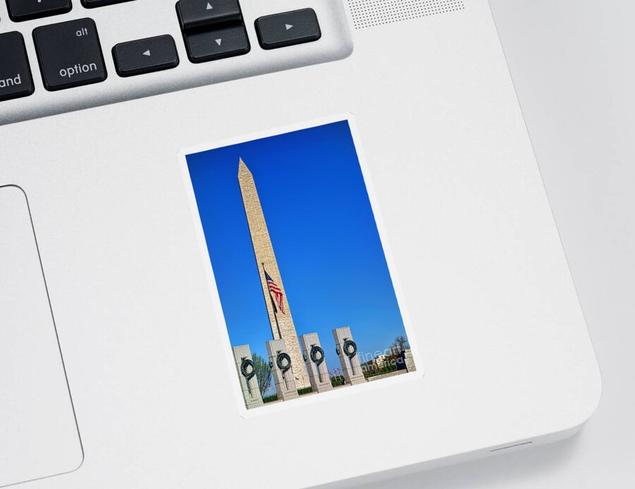National Sticker featuring the photograph World War II Memorial and Washington Monument by Olivier Le Queinec