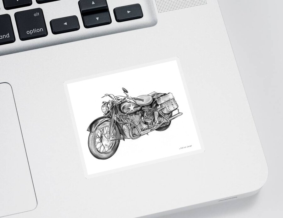 Ww2 Sticker featuring the drawing WW2 Military Motorcycle by Greg Joens