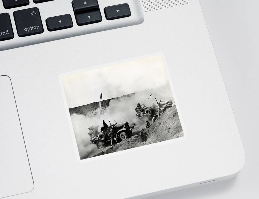Wwii Sticker featuring the photograph WWII USMC Rockets on Iwo Jima by Historic Image