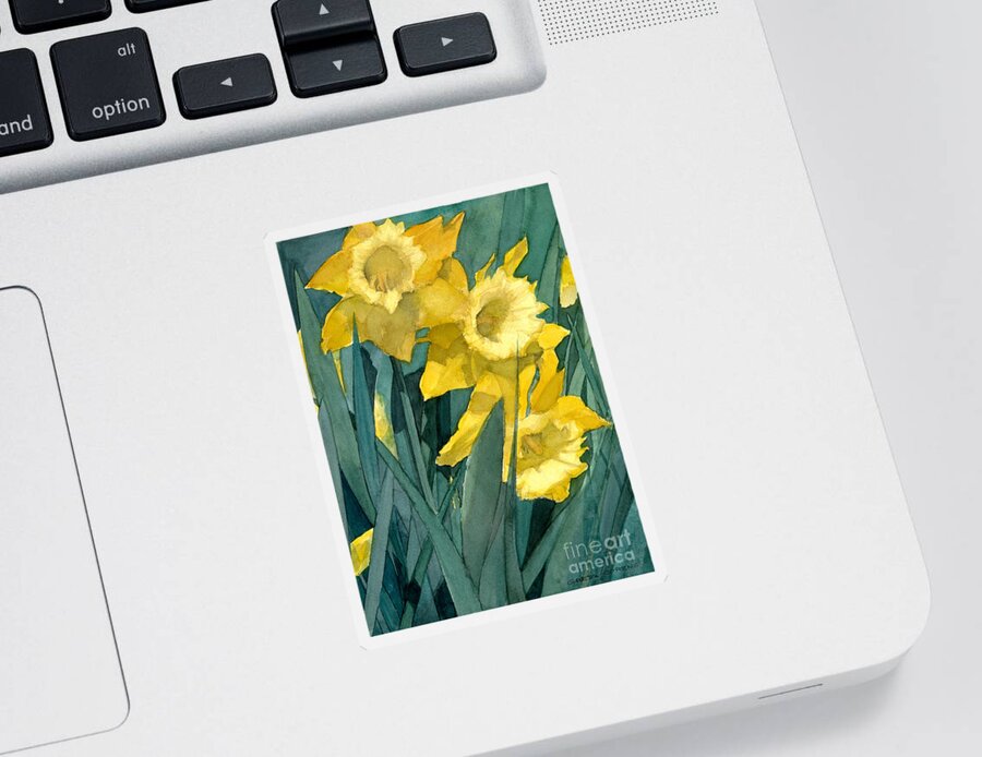 Watercolor Sticker featuring the painting Watercolor Painting of Blooming Yellow Daffodils by Greta Corens
