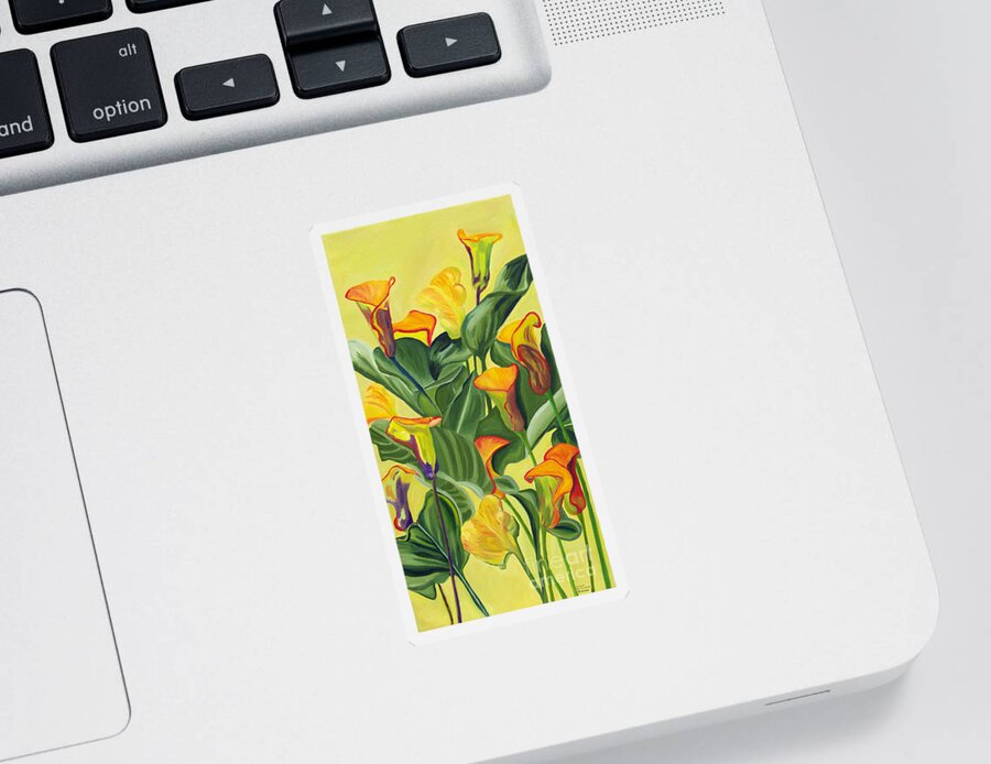 Lilies Sticker featuring the painting Yellow Lilies by Annette M Stevenson