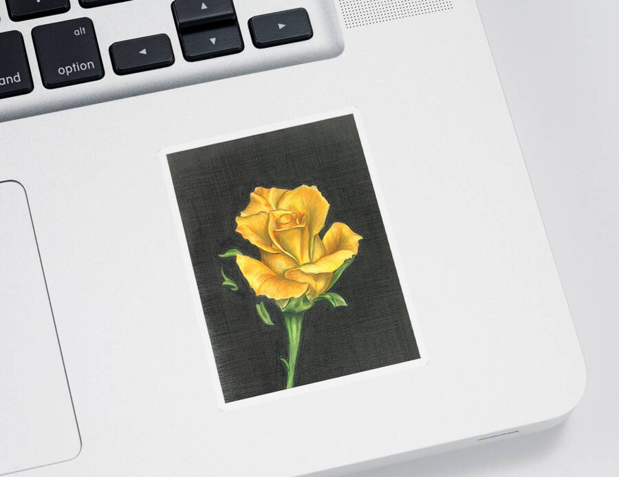 Rose Sticker featuring the drawing Yellow Rose by Troy Levesque