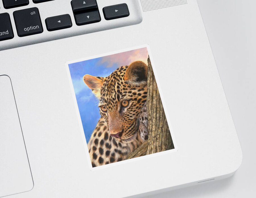 Leopard Sticker featuring the painting Young Leopard by David Stribbling