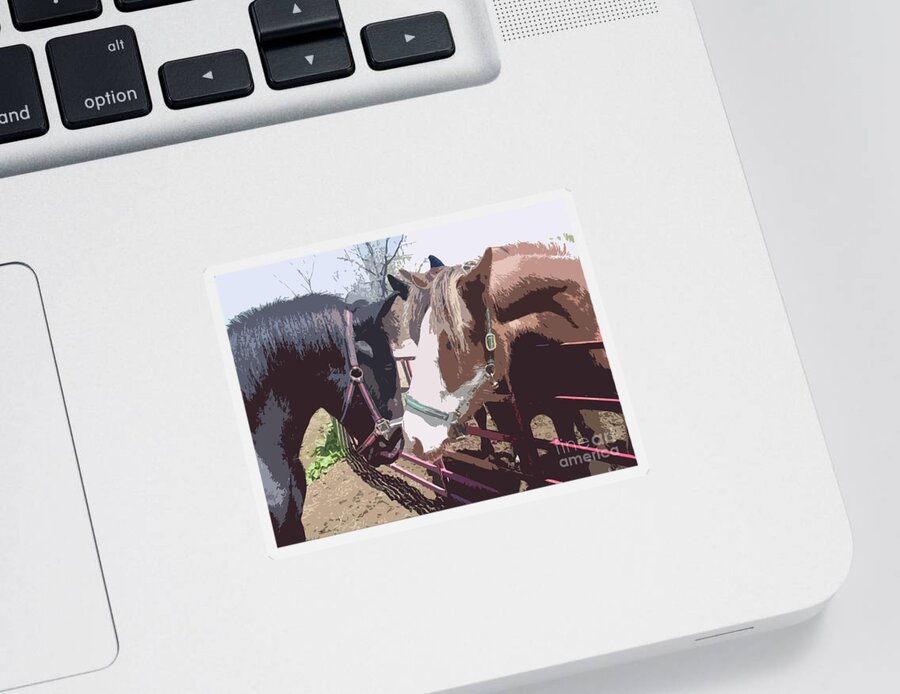 Horses Sticker featuring the photograph Zach meets Connor draft horse colts meeting by Conni Schaftenaar