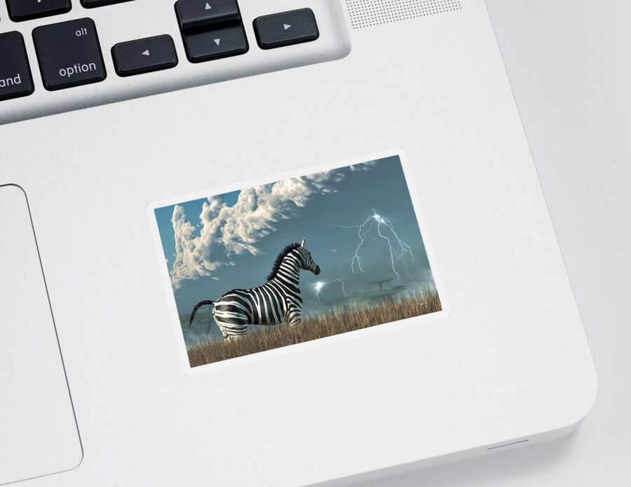 Zebra Sticker featuring the digital art Zebra and Approaching Storm by Daniel Eskridge