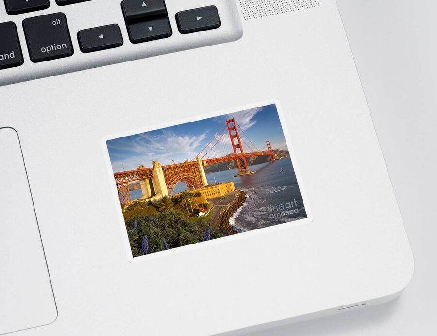Golden Gate Bridge Sticker featuring the photograph Above the Golden Gate Bridge - San Francisco California by Brian Jannsen